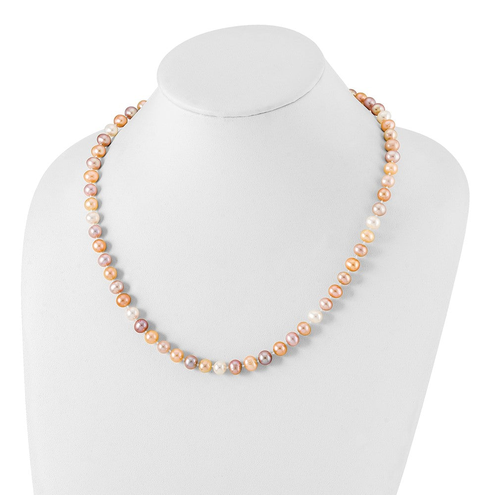 Sterling Silver Rhodium-plated 7- Multi-color FWC Pearl Necklace