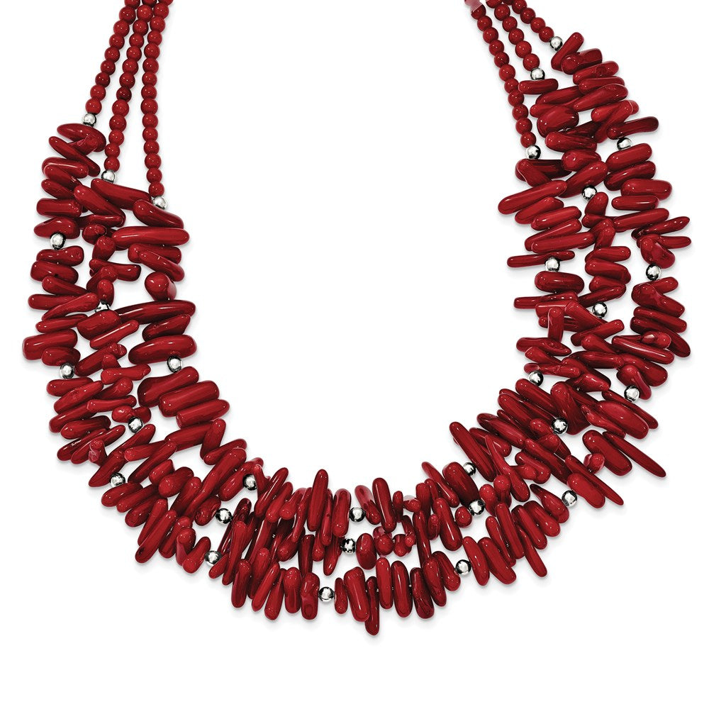 Sterling Silver Three Strand Red Coral Necklace with extension