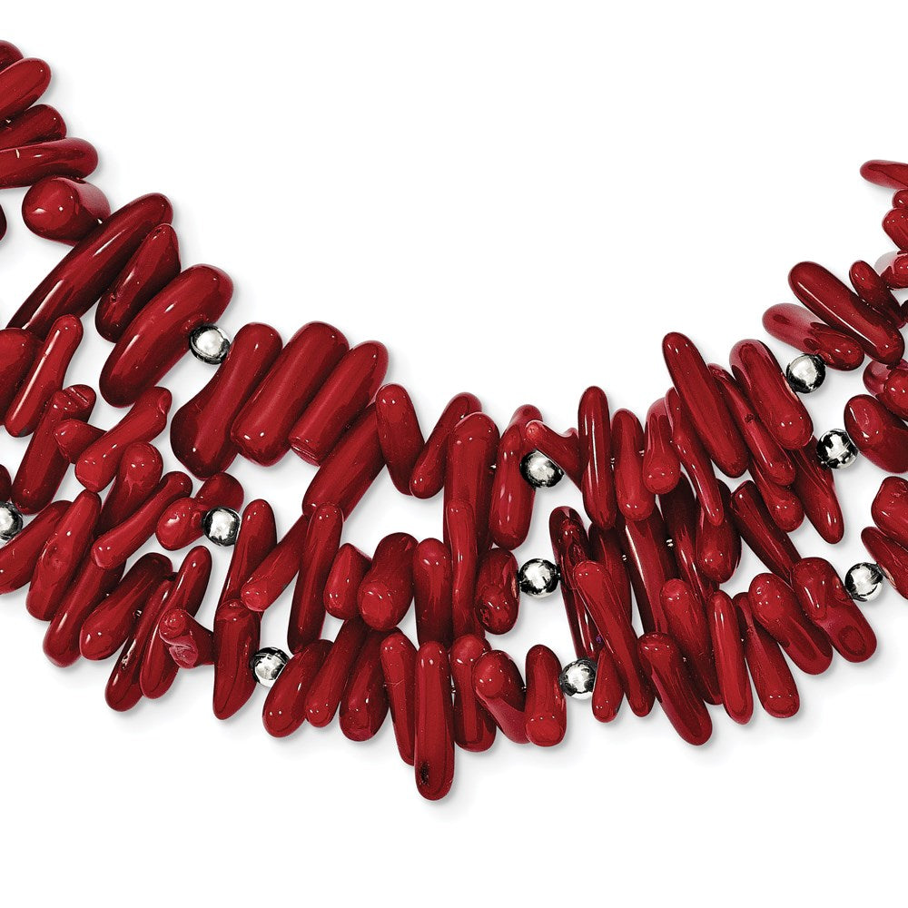 Sterling Silver Three Strand Red Coral Necklace with extension