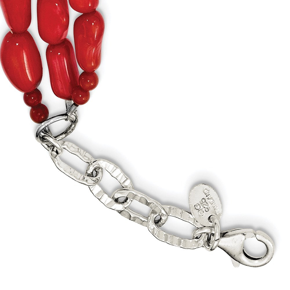 Sterling Silver Triple Strand Red Coral Necklace with extension