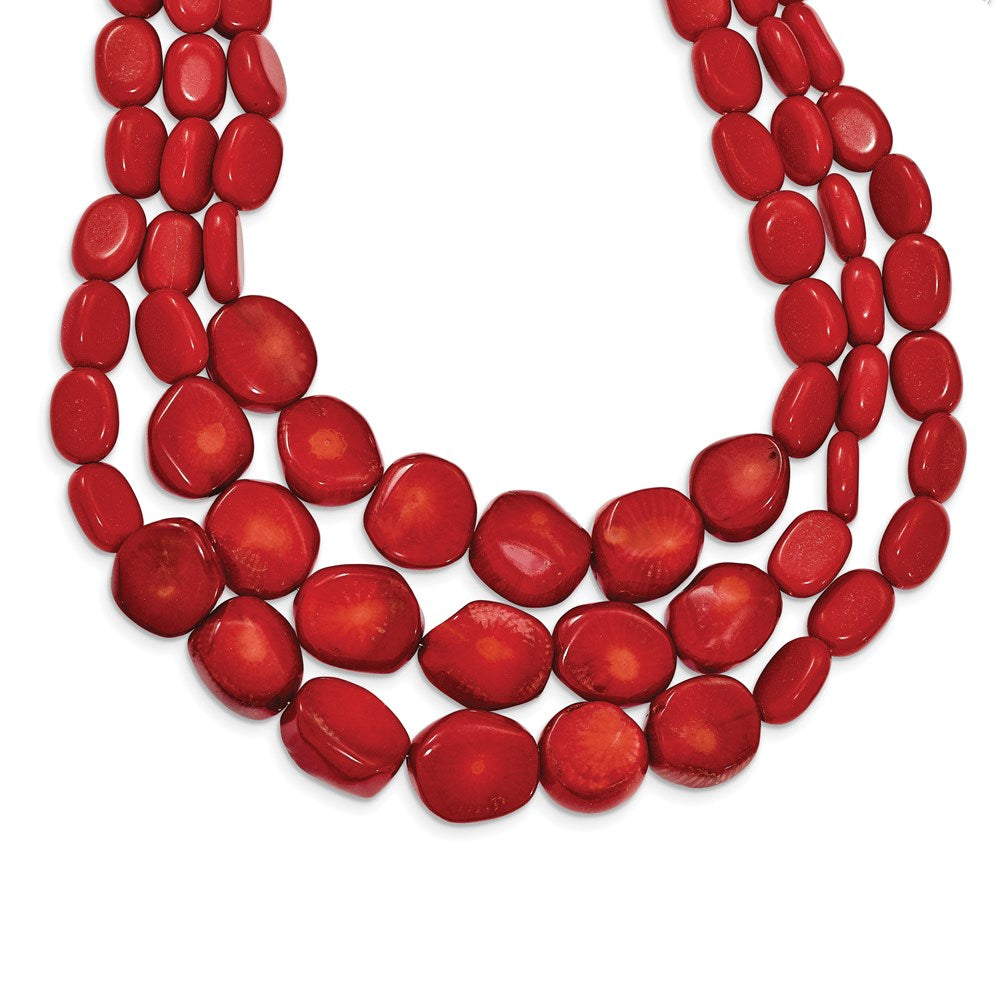 Sterling Silver Triple Strand Red Coral Necklace with extension