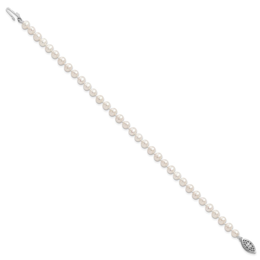 Sterling Silver Rhodium-plated 4- White Near-Round Freshwater Cultured Pearl Bracelet