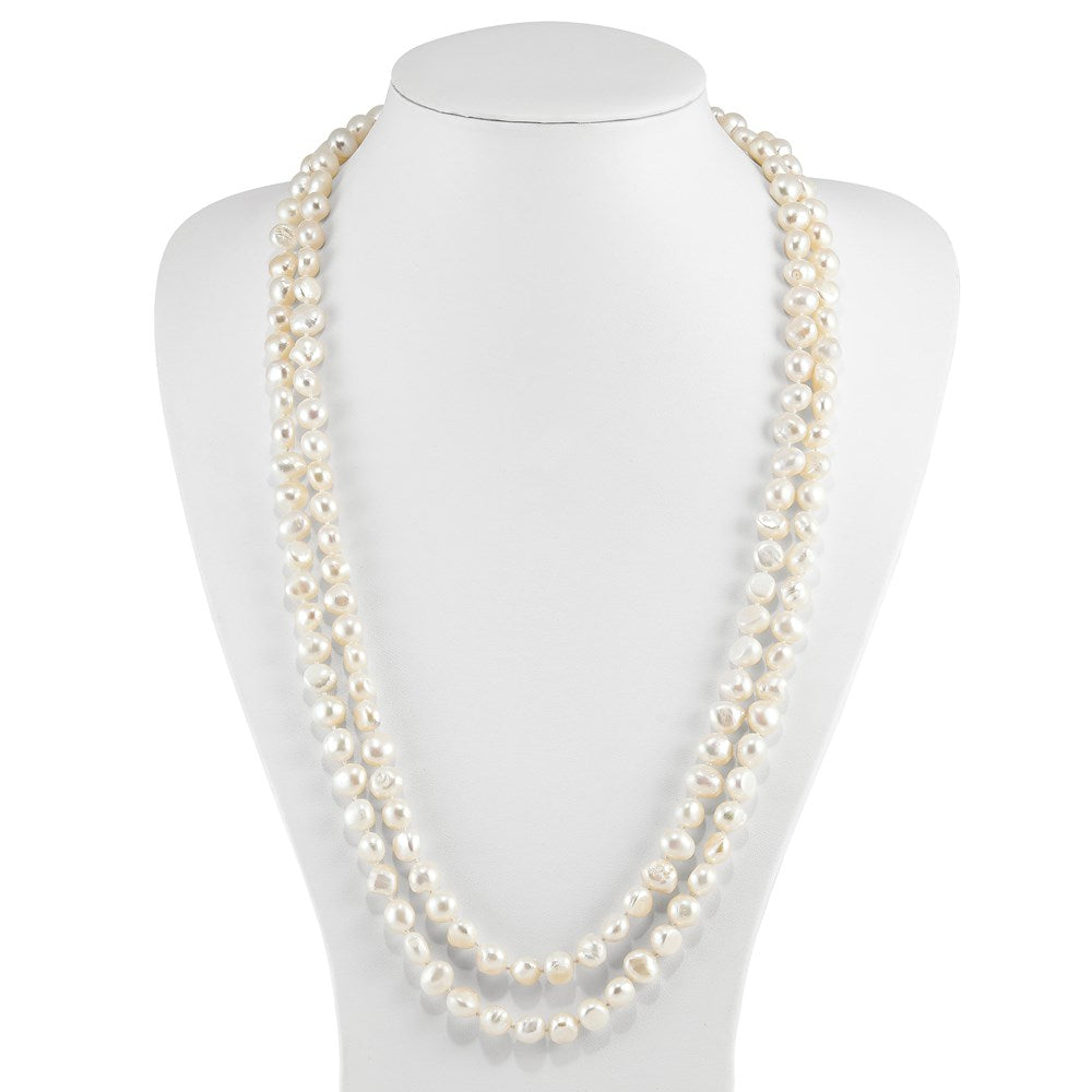 9- White Baroque Freshwater Cultured Pearl Slip-on Endless Necklace