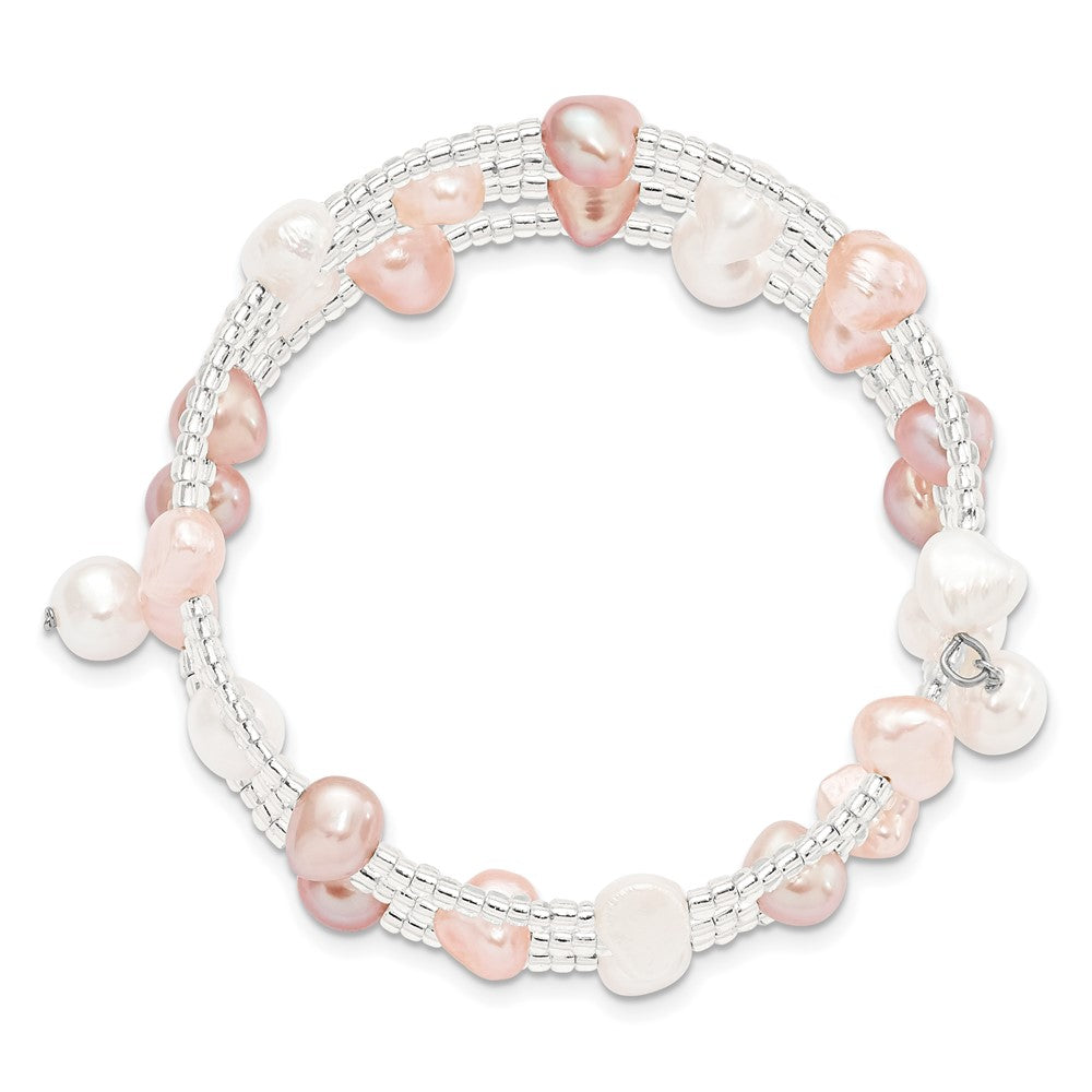 6- Multicolored Baroque Freshwater Cultured Pearl and Glass Beaded Wrap Bracelet