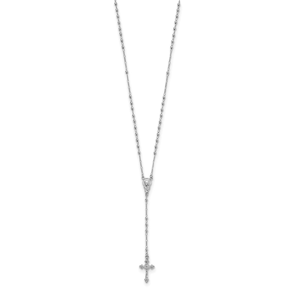Sterling Silver Rhodium-plated Polished Beaded Rosary Necklace