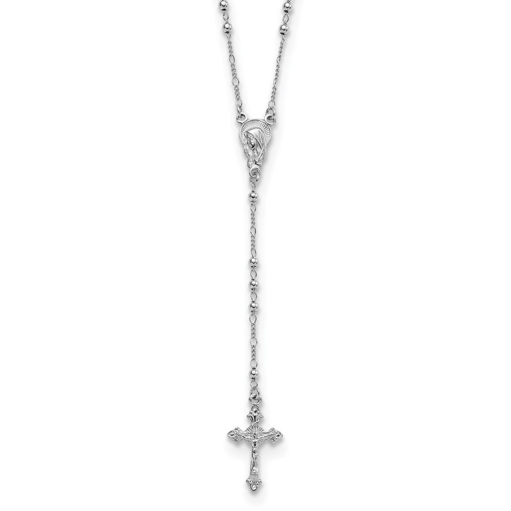 Sterling Silver Rhodium-plated Polished Beaded Rosary Necklace