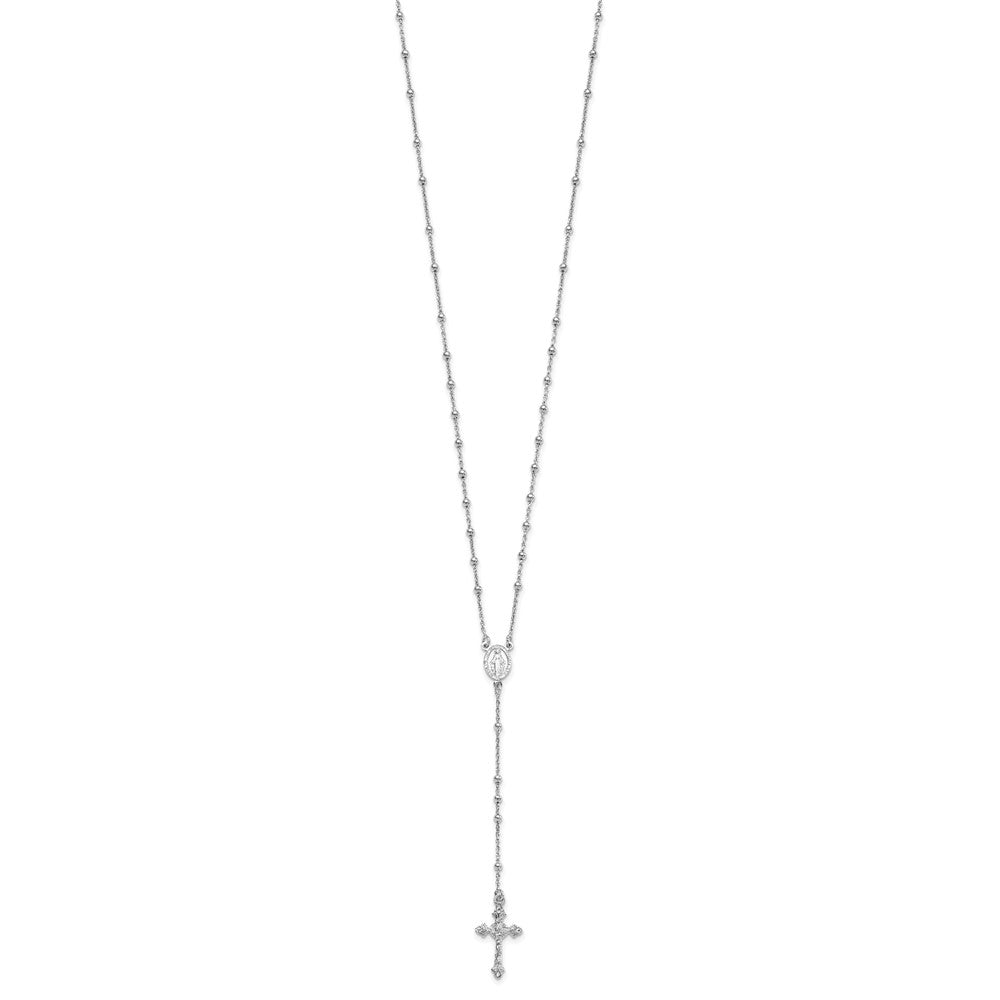 Sterling Silver Rhodium-plated Polished Beaded Rosary Necklace