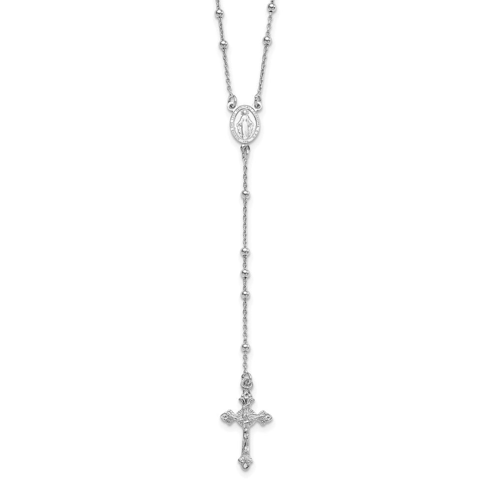 Sterling Silver Rhodium-plated Polished Beaded Rosary Necklace