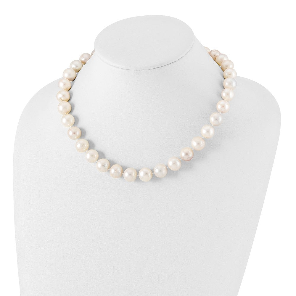 Sterling Silver Rhodium-plated 12- White Near-Round Freshwater Cultured Pearl Necklace