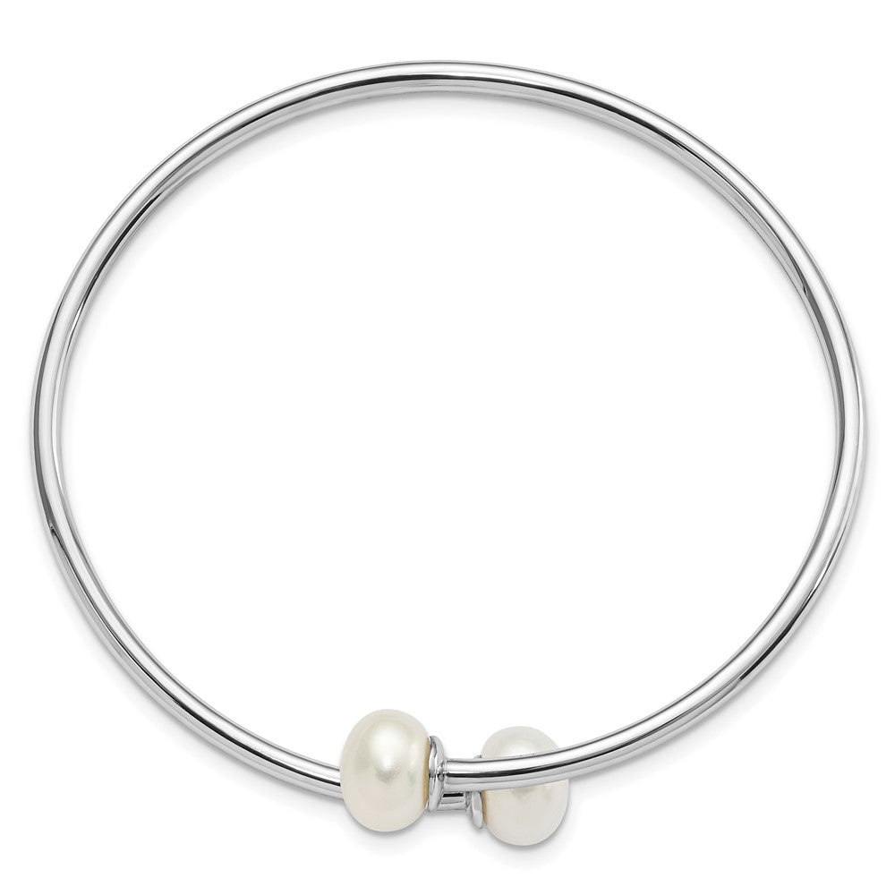 Sterling Silver Rhodium-plated 9- White Button Freshwater Cultured Pearl Flexible Cuff Bangle
