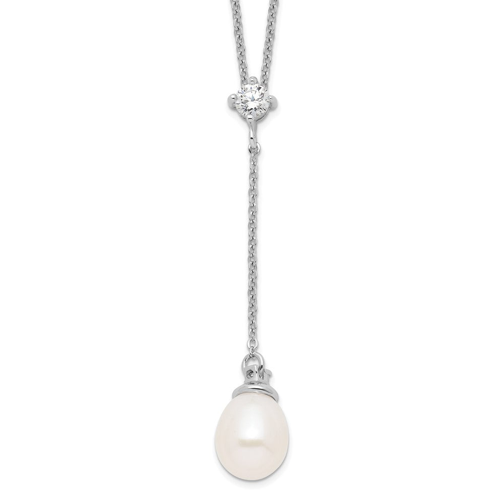 Sterling Silver Rhodium-plated 8- White FWC Pearl CZ Drop Necklace