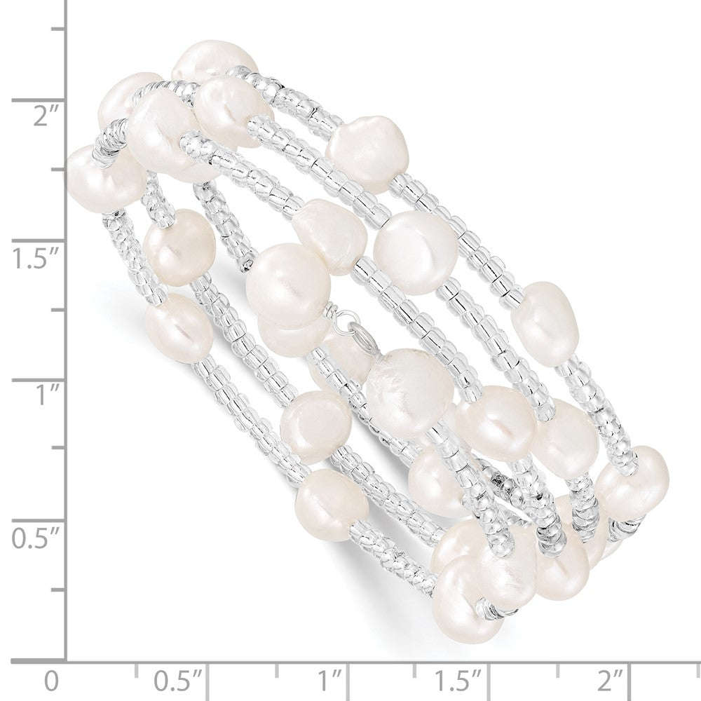7- White Baroque Freshwater Cultured Pearl and Glass Beaded Wrap Bracelet