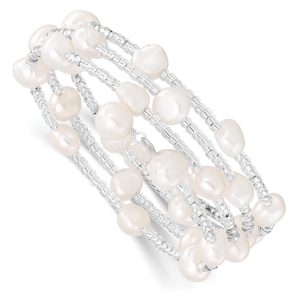 7- White Baroque Freshwater Cultured Pearl and Glass Beaded Wrap Bracelet