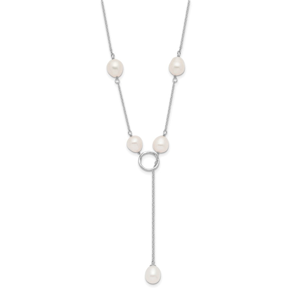 Sterling Silver Rhodium-plated 7- White Teardrop Freshwater Cultured Pearl 13-Station Adjustable Drop Toggle Necklace