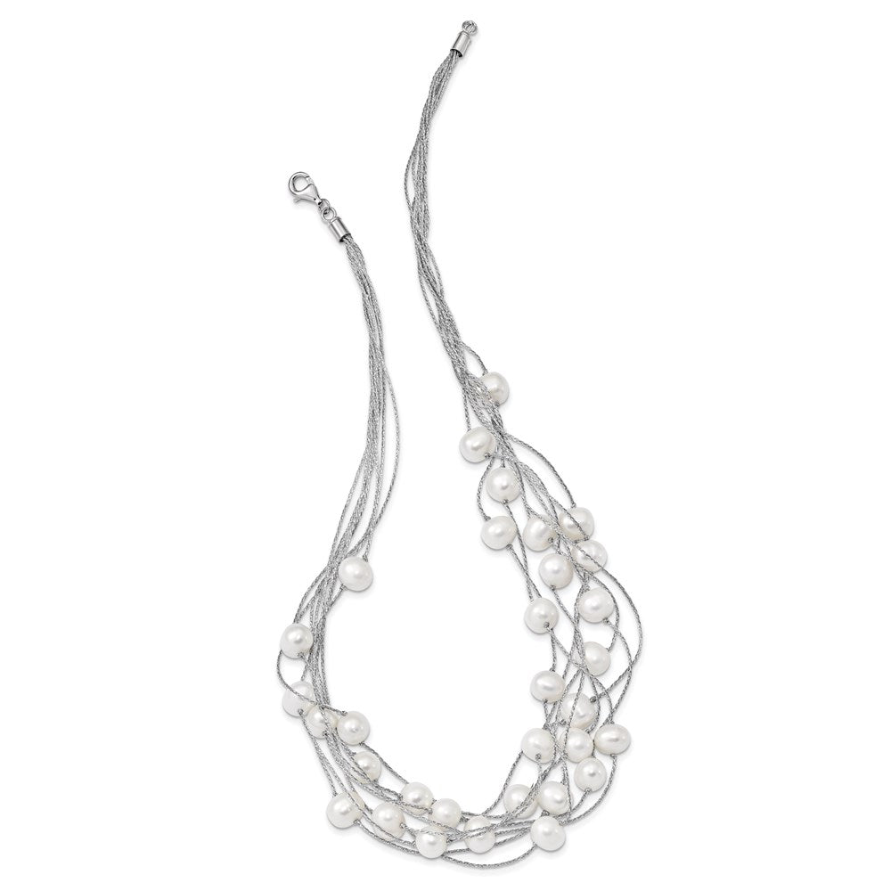 Sterling Silver RH 8- White FWC Pearl Multi-strand Necklace