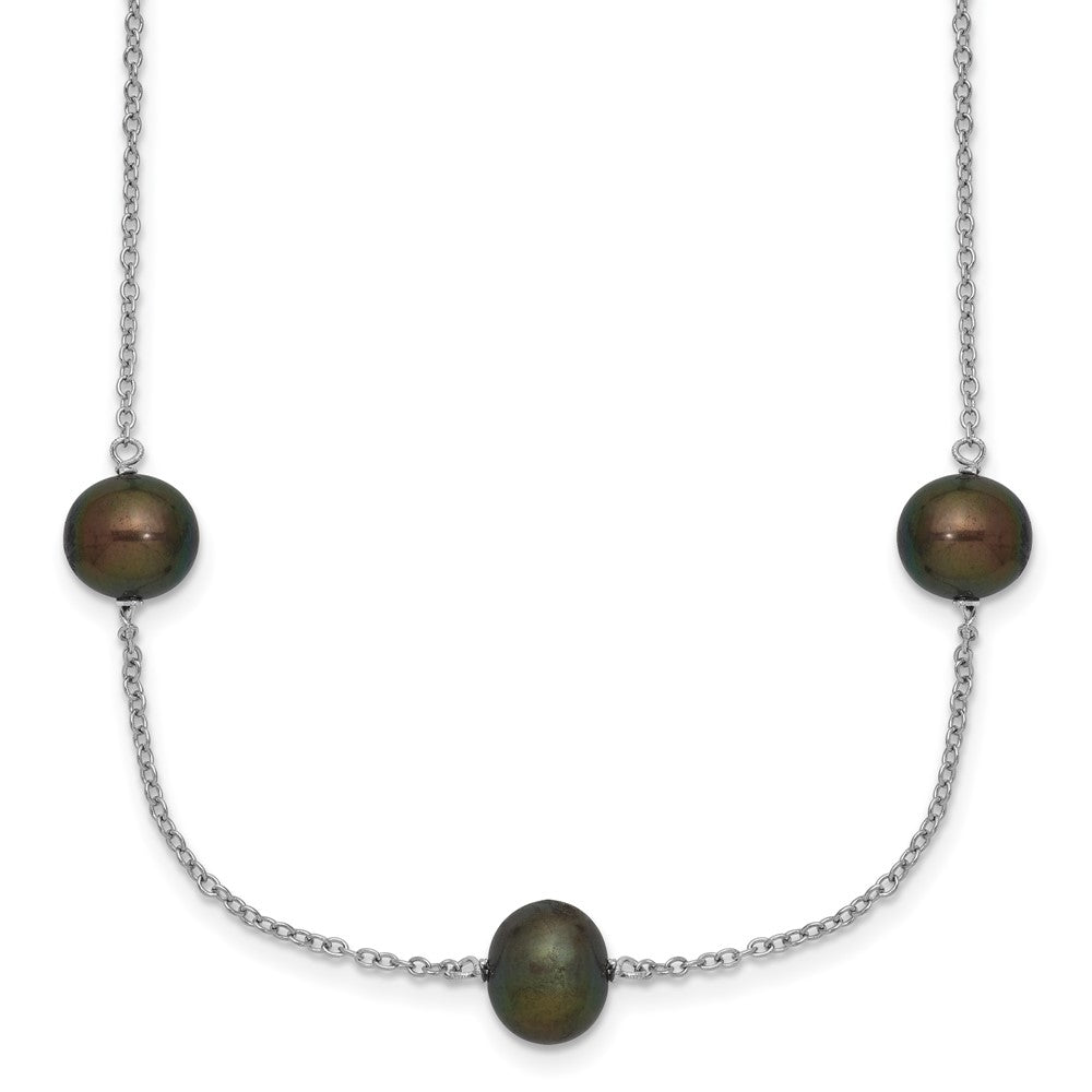 Sterling Silver RH 7- Black FWC Pearl 9 Station Necklace