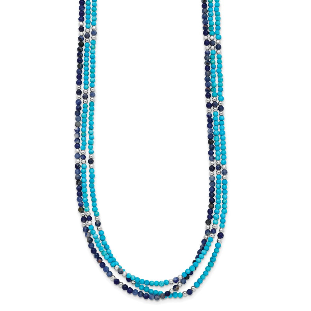 SS Iolite/Lapis Quartz/Recon. Turquoise 3-Strand w/ ext. Necklace