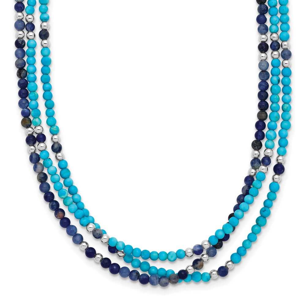 SS Iolite/Lapis Quartz/Recon. Turquoise 3-Strand w/ ext. Necklace