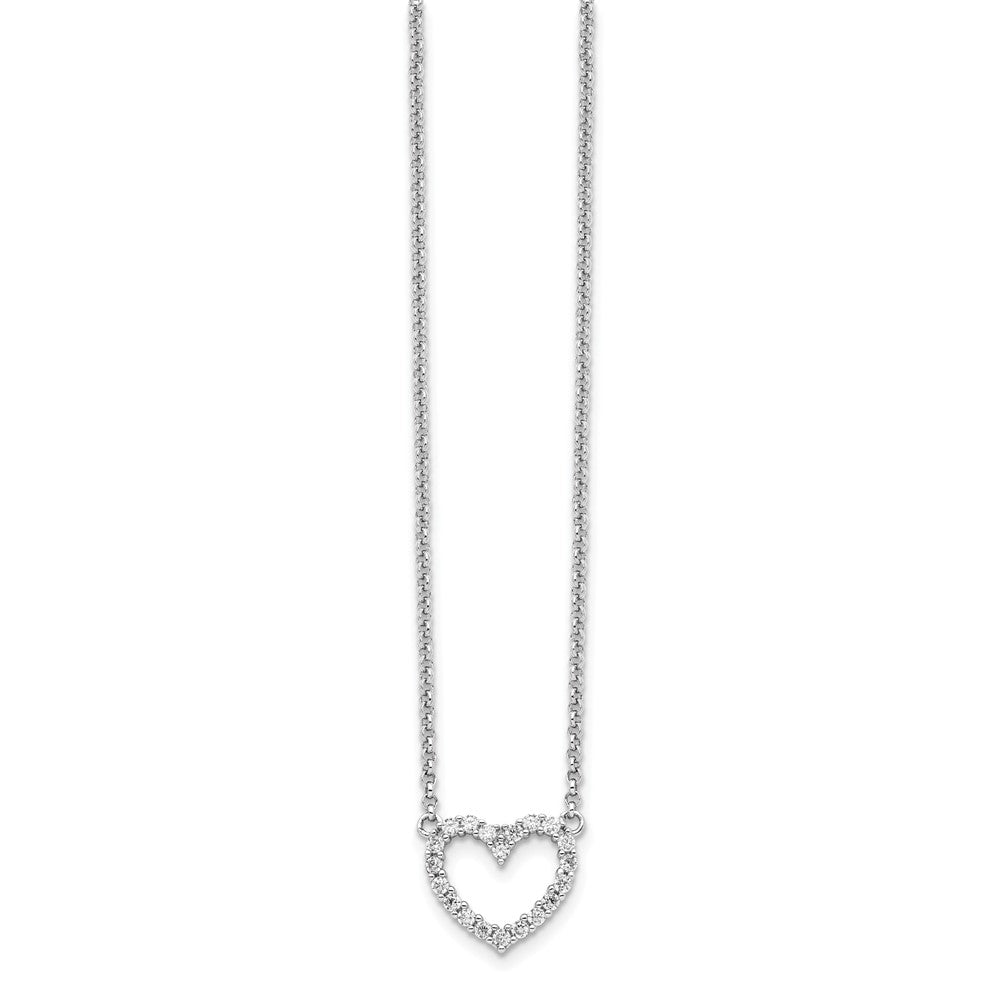 Sterling Silver Rhodium-plated Open Heart CZ Necklace