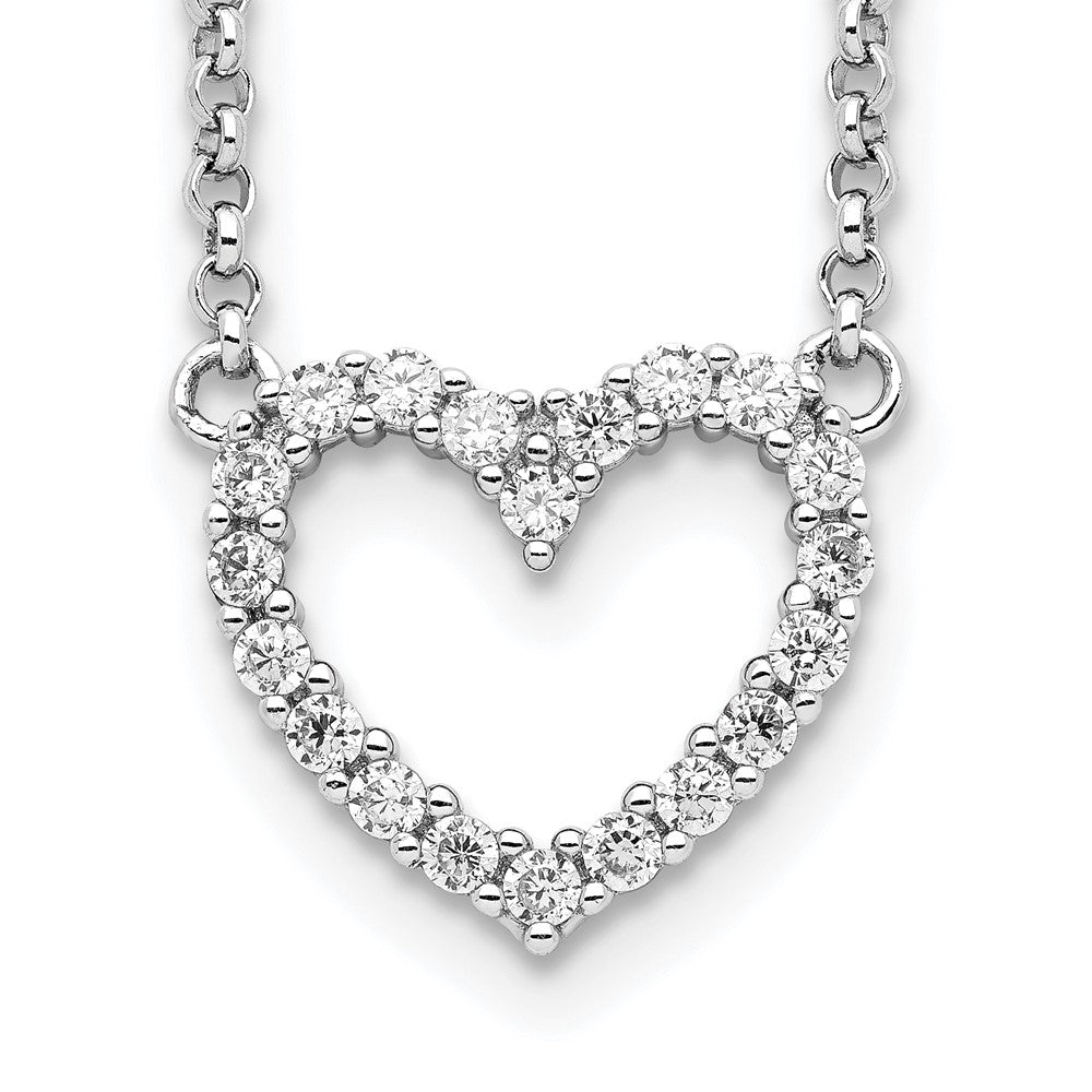 Sterling Silver Rhodium-plated Open Heart CZ Necklace