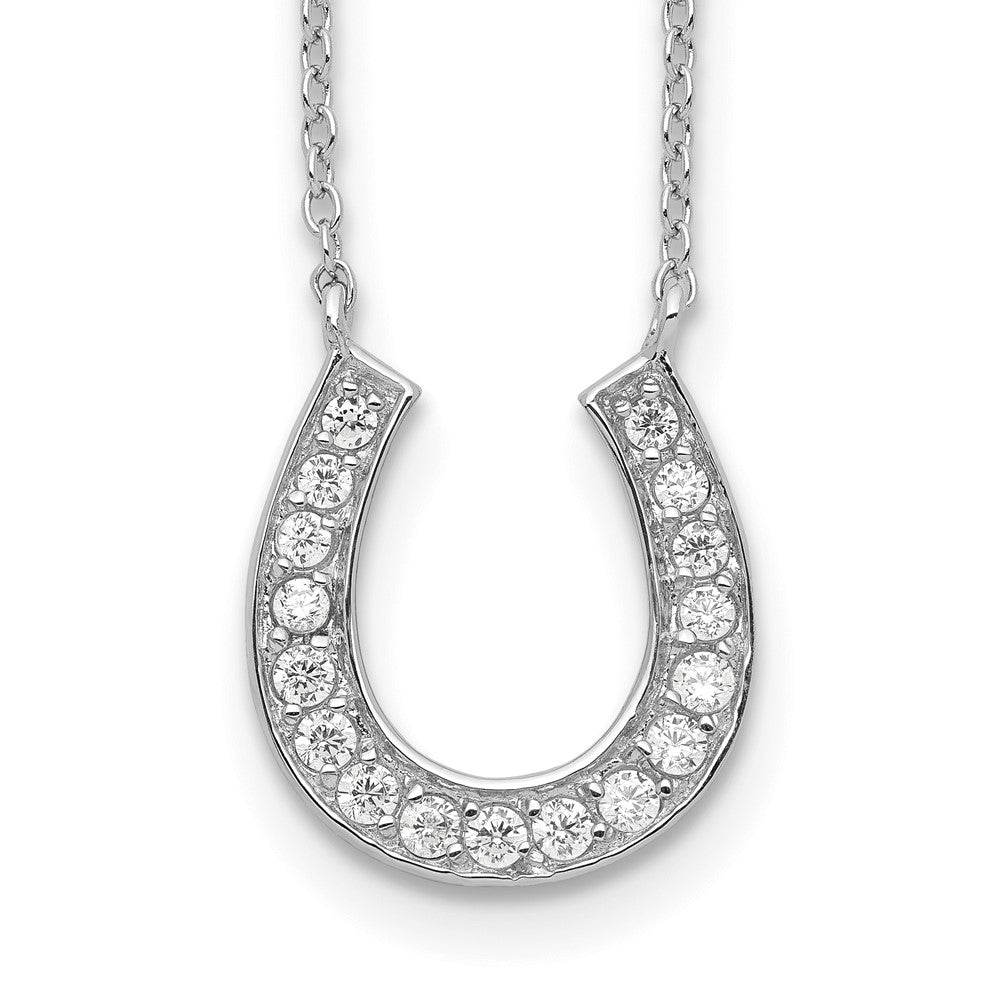 Sterling Silver Rhodium-plated w/ ext CZ Horseshoe Necklace