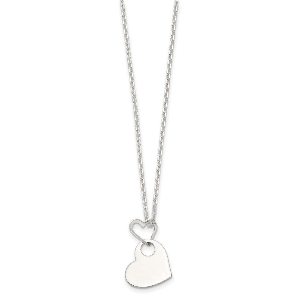 Sterling Silver Open Heart Holding A Heart Dangle Necklace