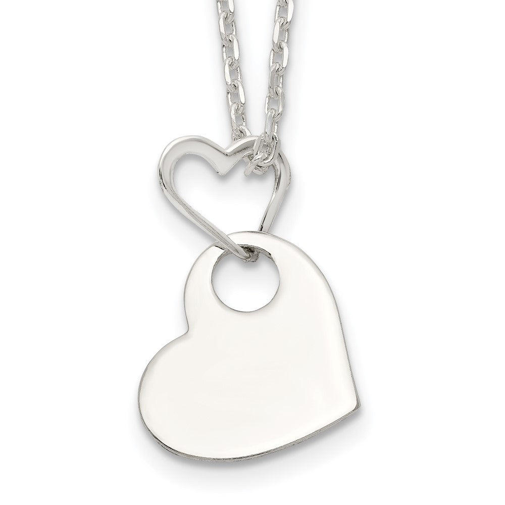 Sterling Silver Open Heart Holding A Heart Dangle Necklace