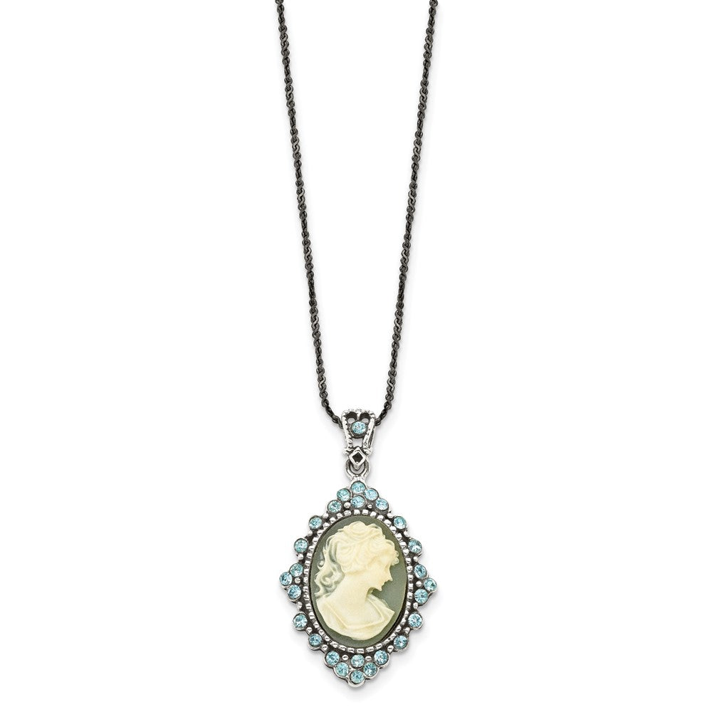 Sterling Silver Antiqued with Crystal Resin Cameo Necklace