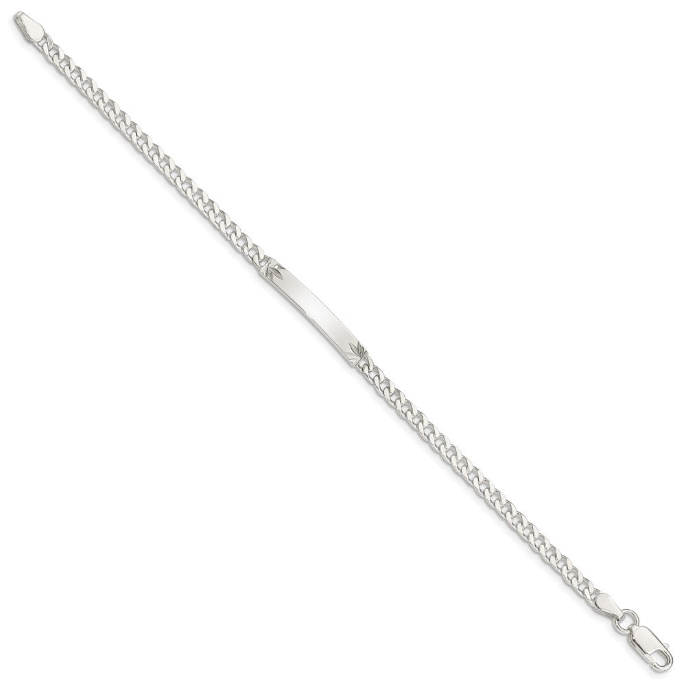 Sterling Silver Polished Engravable Curb Link 26x Diamond-cut Plate ID Bracelet
