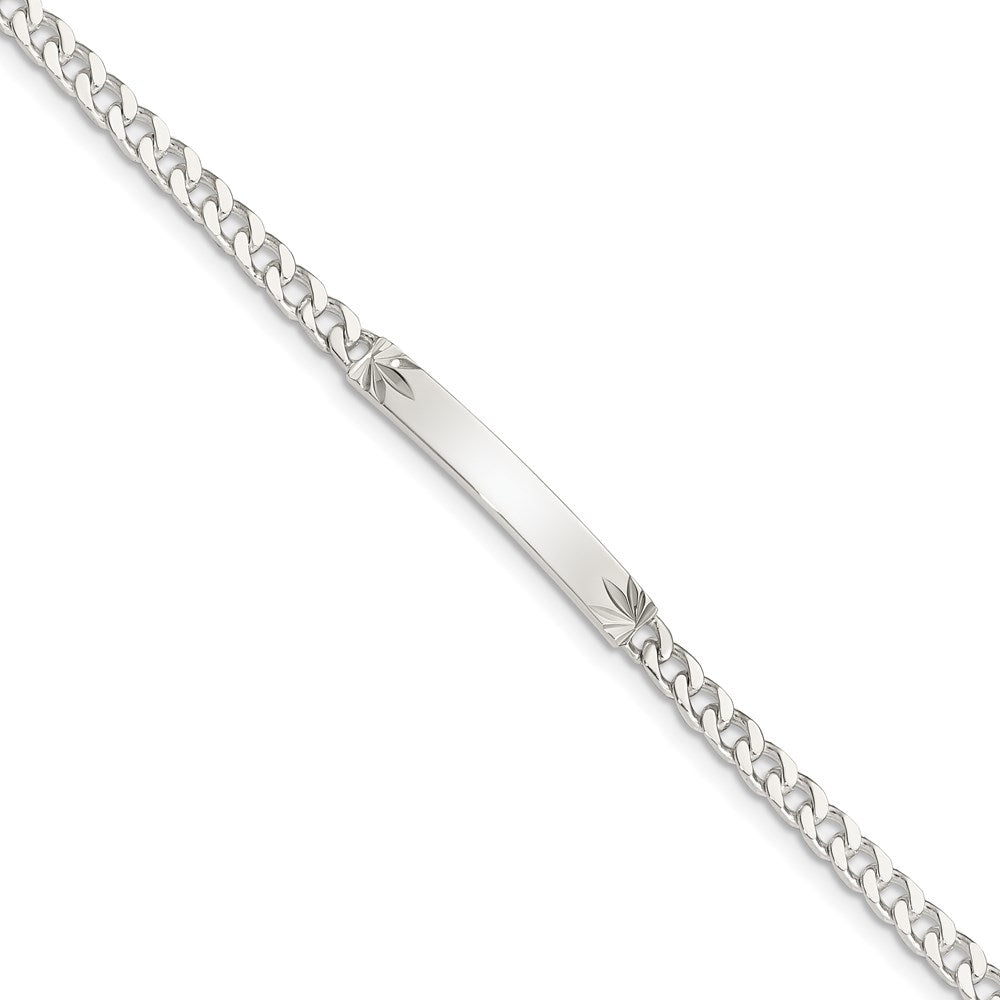 Sterling Silver Polished Engravable Curb Link 26x Diamond-cut Plate ID Bracelet