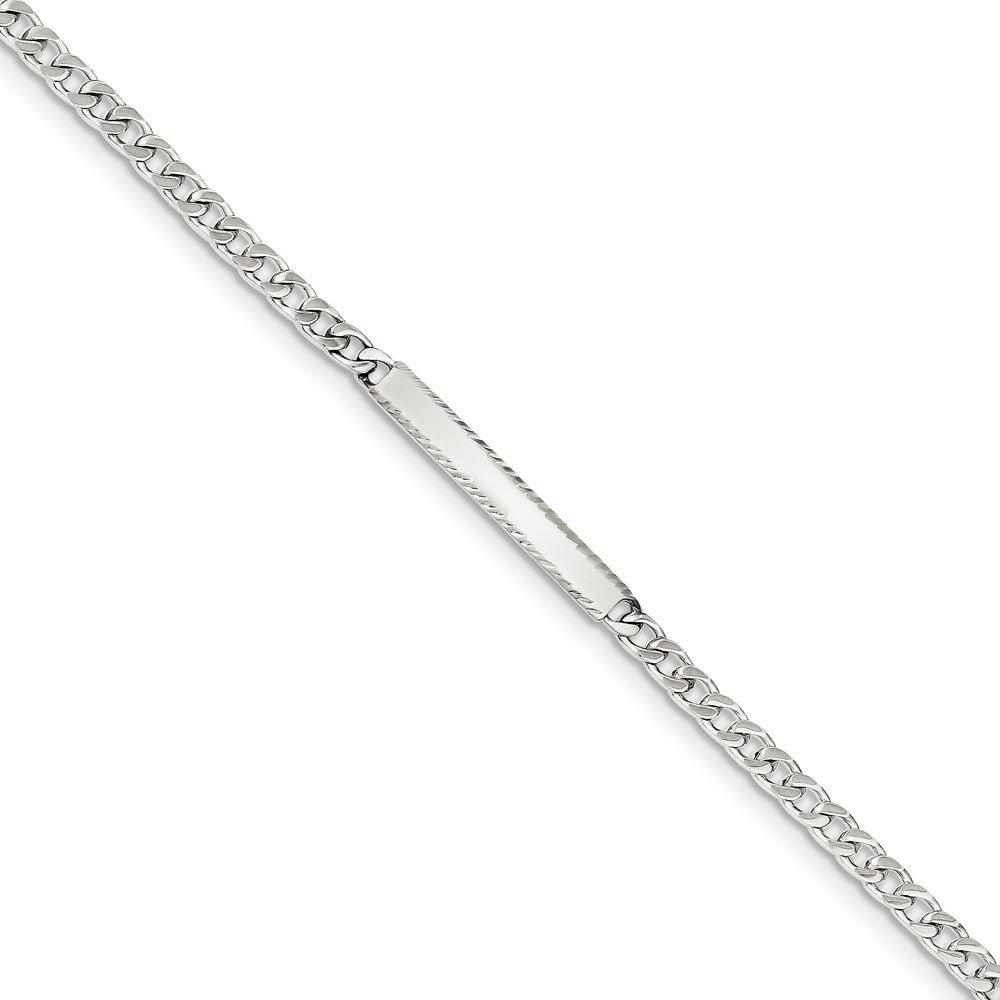 Sterling Silver Diamond-cut Engraveable Curb Link ID Bracelet