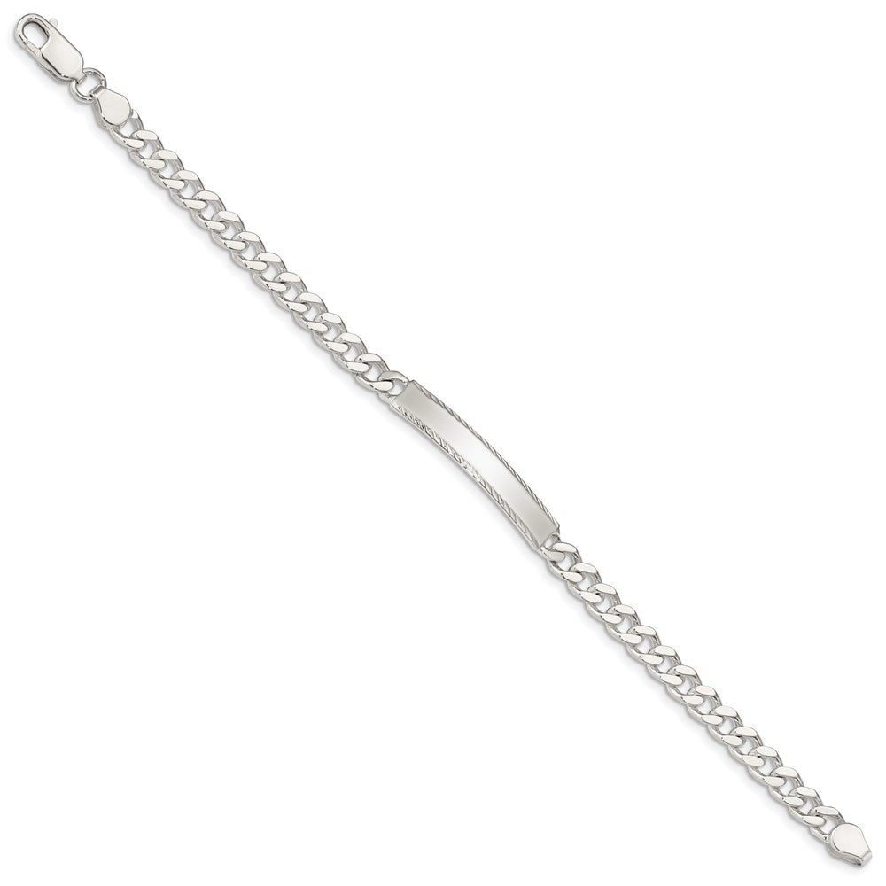 Sterling Silver Polished Engravable Curb Link 33x Diamond-cut Plate ID Bracelet