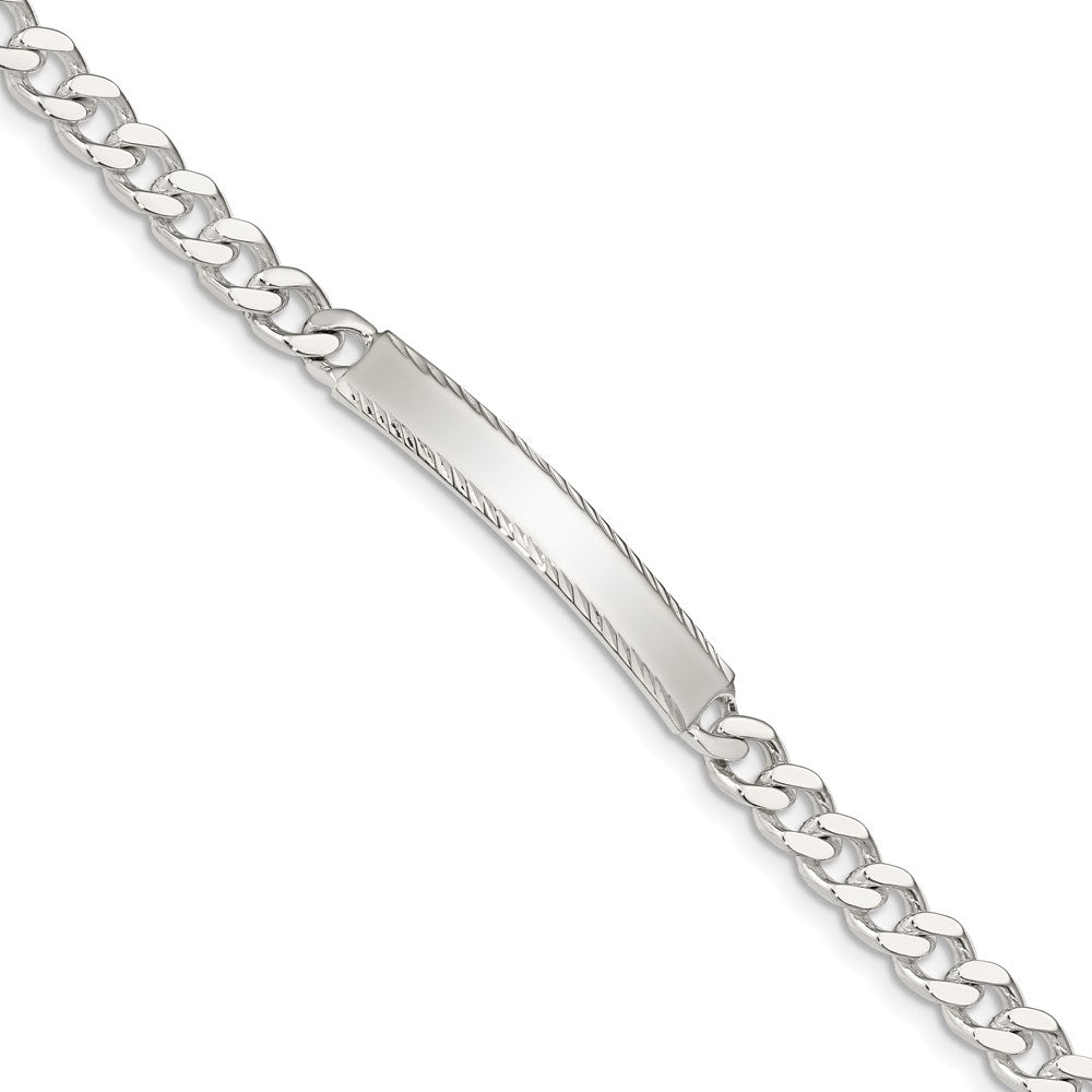 Sterling Silver Polished Engravable Curb Link 33x Diamond-cut Plate ID Bracelet