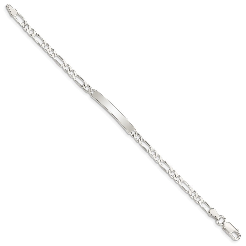 Sterling Silver Polished Engravable Figaro Link 28x Plate ID Bracelet