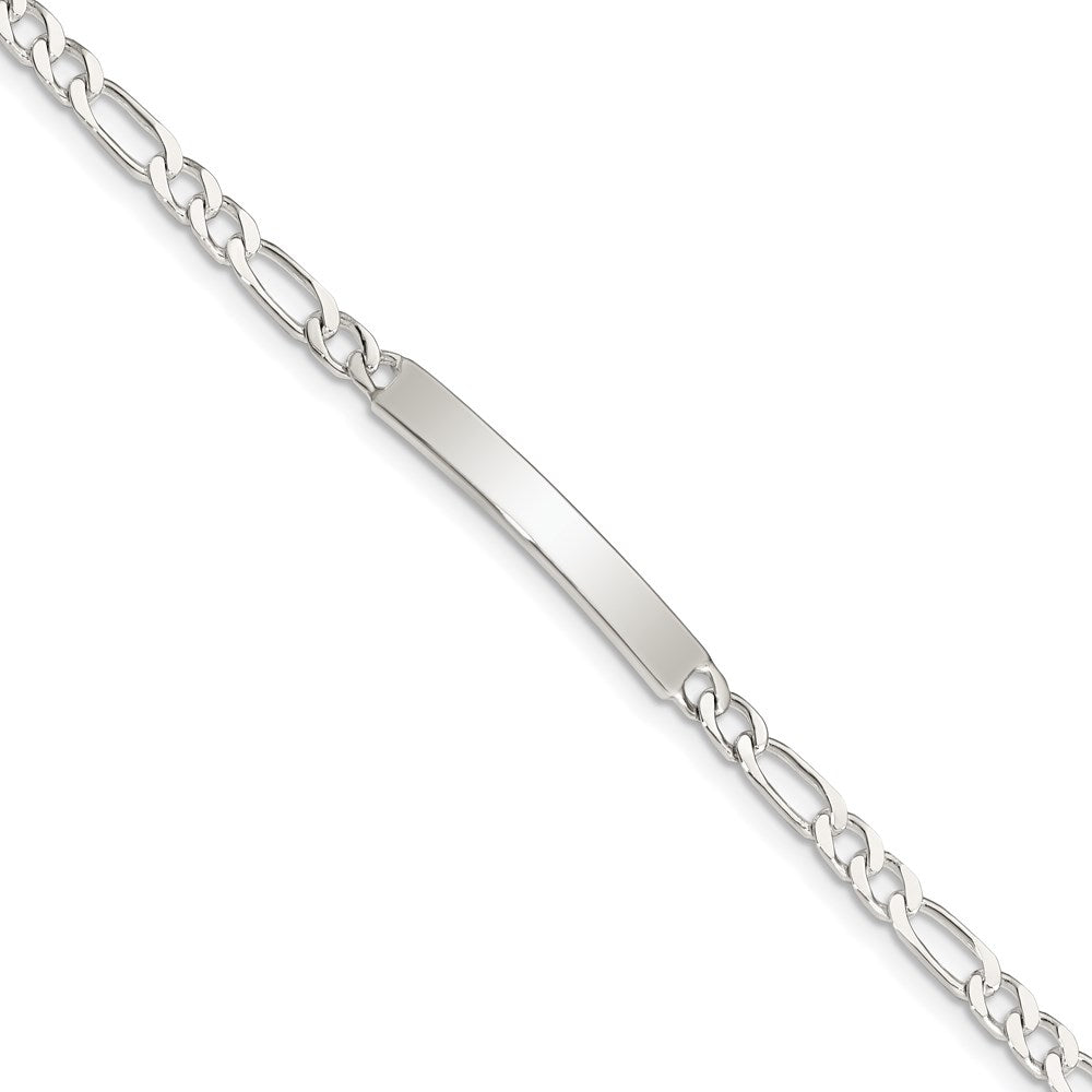 Sterling Silver Polished Engravable Figaro Link 28x Plate ID Bracelet