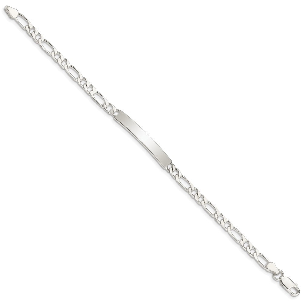 Sterling Silver Polished Engravable Figaro Link 33x Plate ID Bracelet