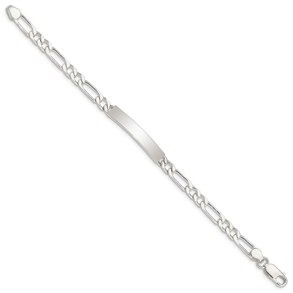 Sterling Silver Polished Engraveable Figaro Link ID Bracelet