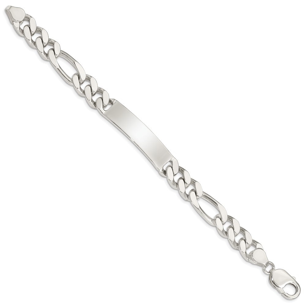 Sterling Silver Polished Engravable Figaro Link 40x Plate ID Bracelet