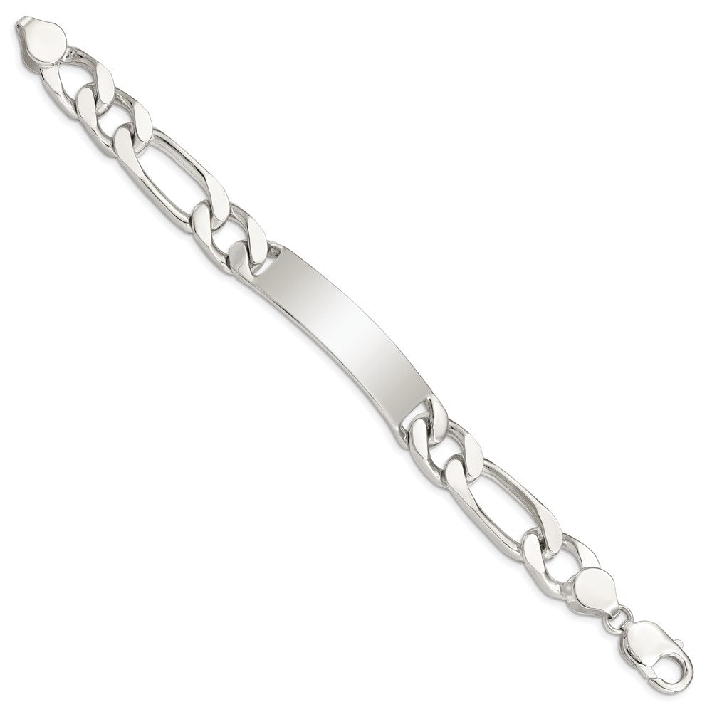Sterling Silver Polished Engravable Figaro Link 42x Plate ID Bracelet