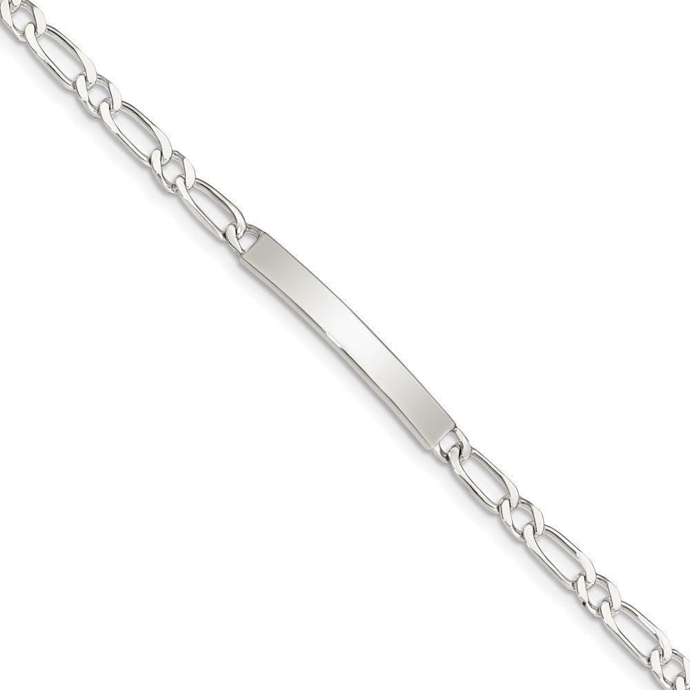 Sterling Silver Polished Engraveable 1 Figaro Link ID Bracelet