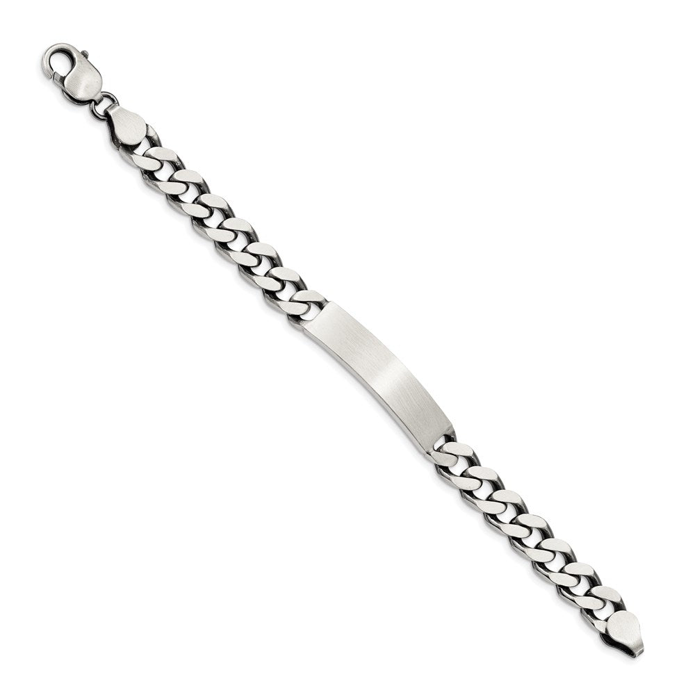 Sterling Silver Engravable Antiqued Curb Link 36x Plate ID Bracelet