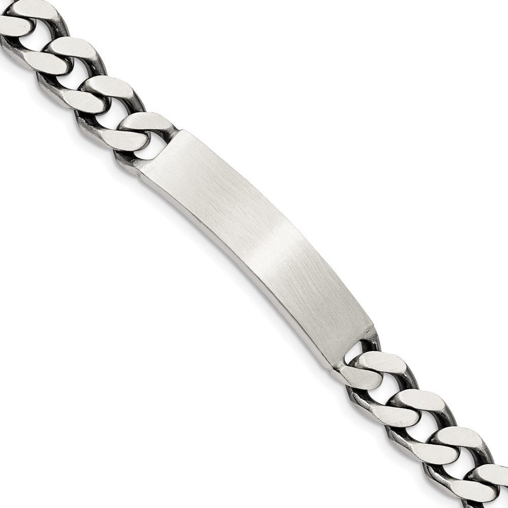 Sterling Silver Engravable Antiqued Curb Link 36x Plate ID Bracelet