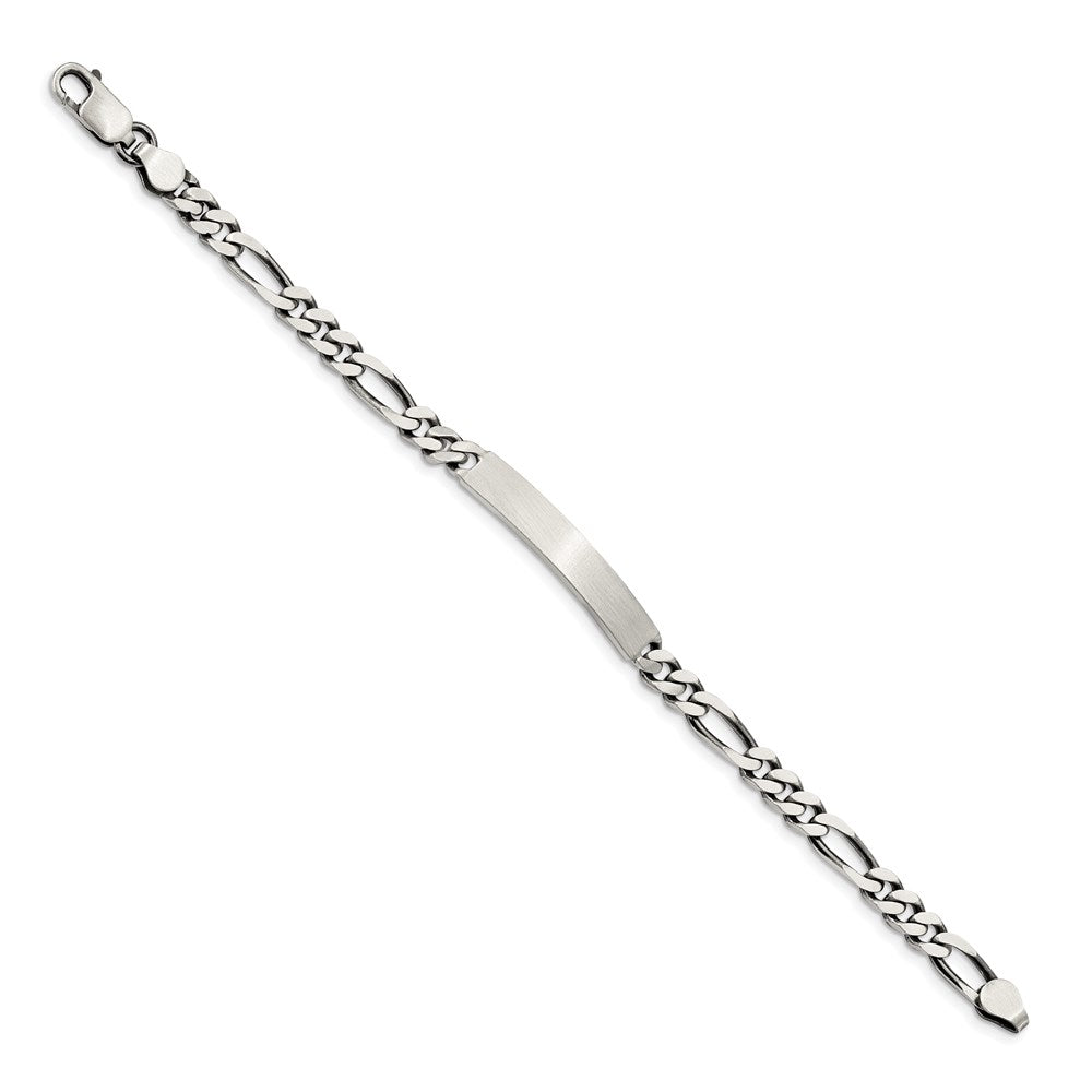 Sterling Silver Engravable Antiqued Figaro Link 32x Plate ID Bracelet