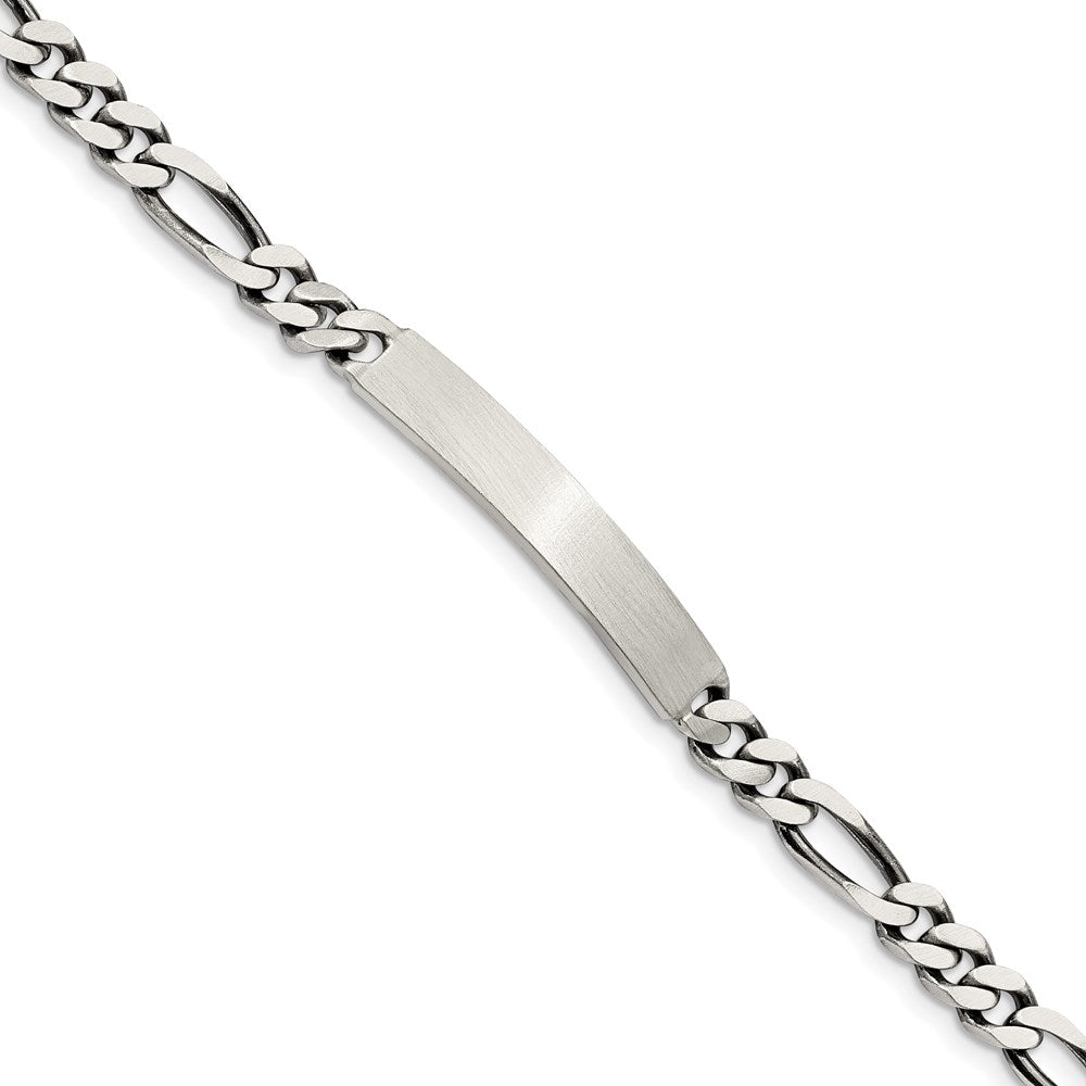 Sterling Silver Engravable Antiqued Figaro Link 32x Plate ID Bracelet