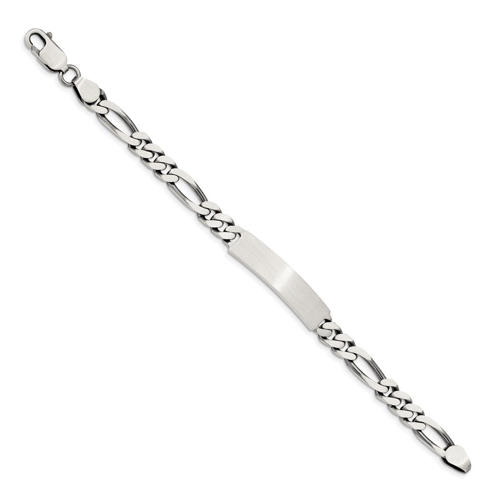 Sterling Silver Engravable Antiqued Figaro Link 34x Plate ID Bracelet