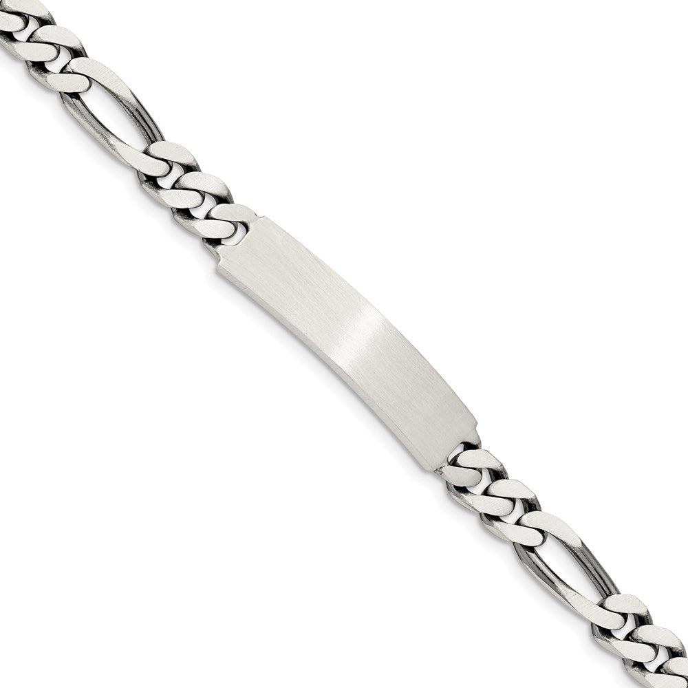 Sterling Silver Engravable Antiqued Figaro Link 34x Plate ID Bracelet