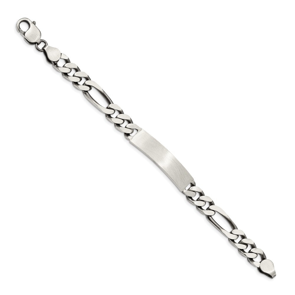 Sterling Silver Engravable Antiqued Figaro Link 36x Plate ID Bracelet