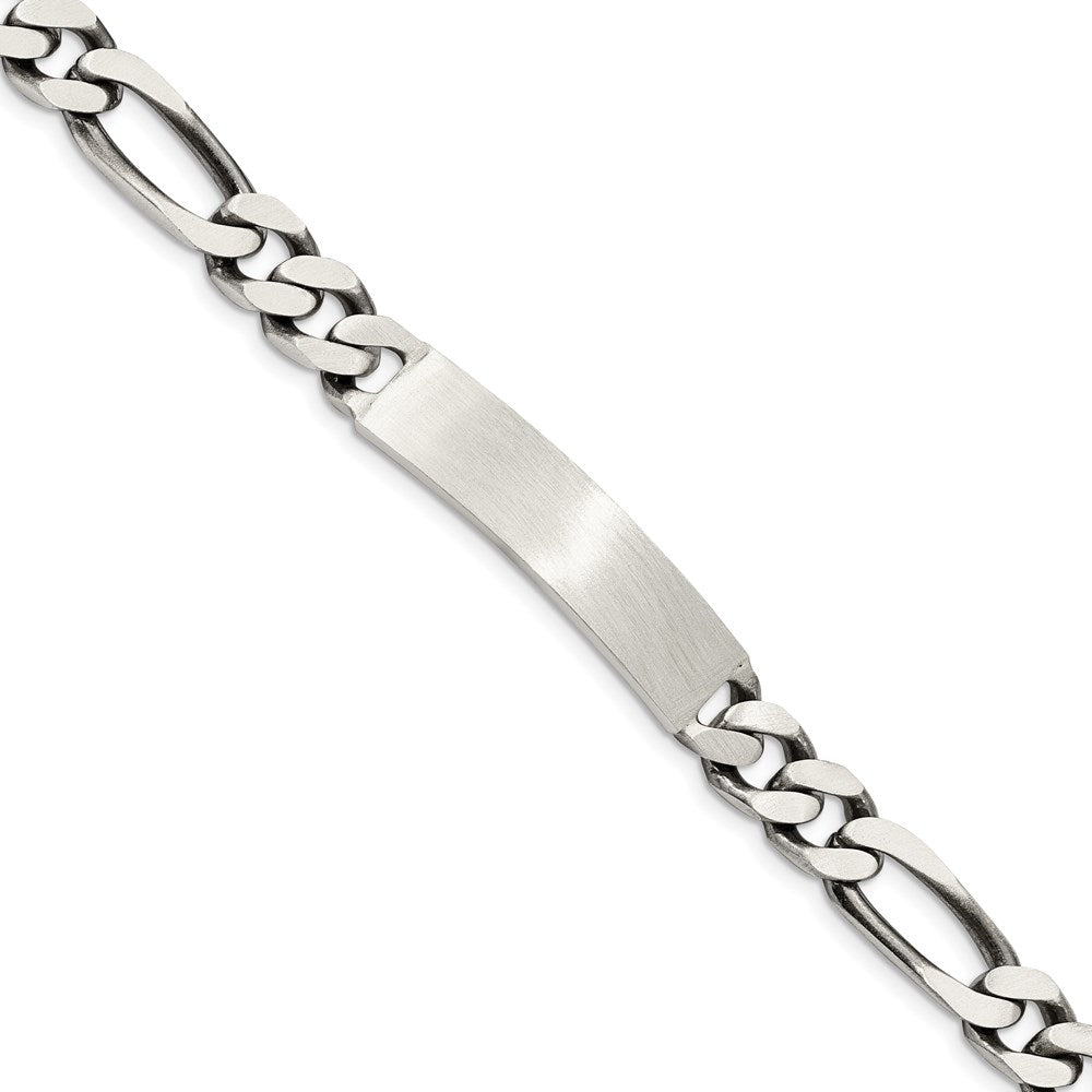 Sterling Silver Engraveable Antiqued Figaro Link ID Bracelet