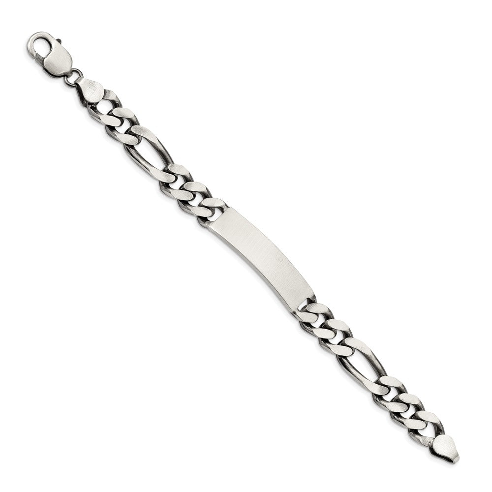 Sterling Silver Engravable Antiqued Figaro Link 39x Plate ID Bracelet