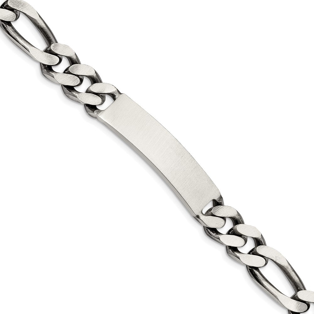 Sterling Silver Engravable Antiqued Figaro Link 39x Plate ID Bracelet